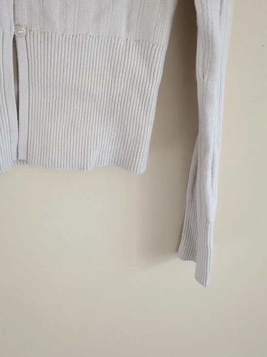 Small Pink Rose Ribbed Oatmeal Long Sleeve Cardigan - Picture 6 of 13